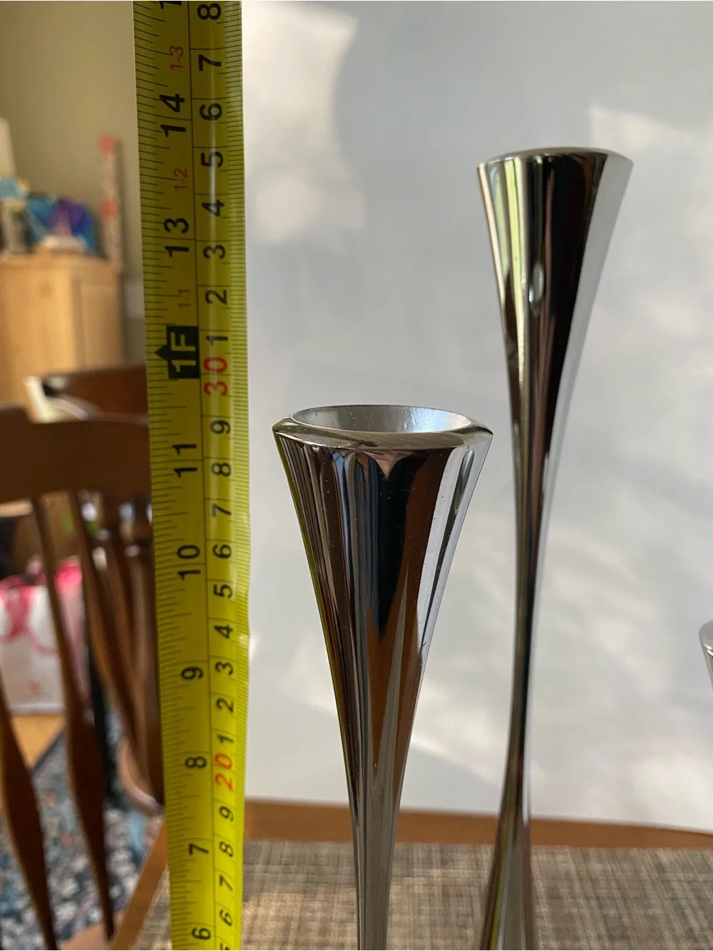 Crate & Barrel Arden set of 3 Sleek Stainless Steel Taper Candle Holders